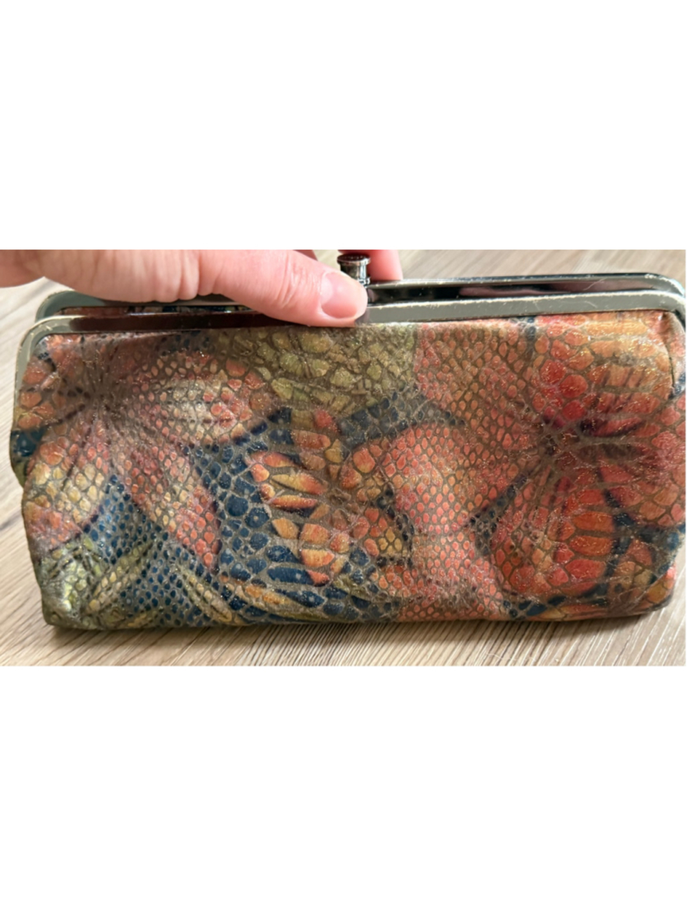 HOBO Multicolor Snakeskin-Print Leather Clutch Wallet
